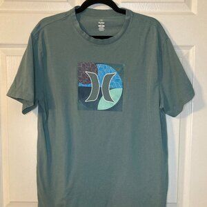 Hurley Men's Green Graphic Logo T-shirt - Geometric Design - Size M